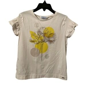 Mayoral Girl's White Ruffle Sleeve Bedazzled Flower Top Size 6